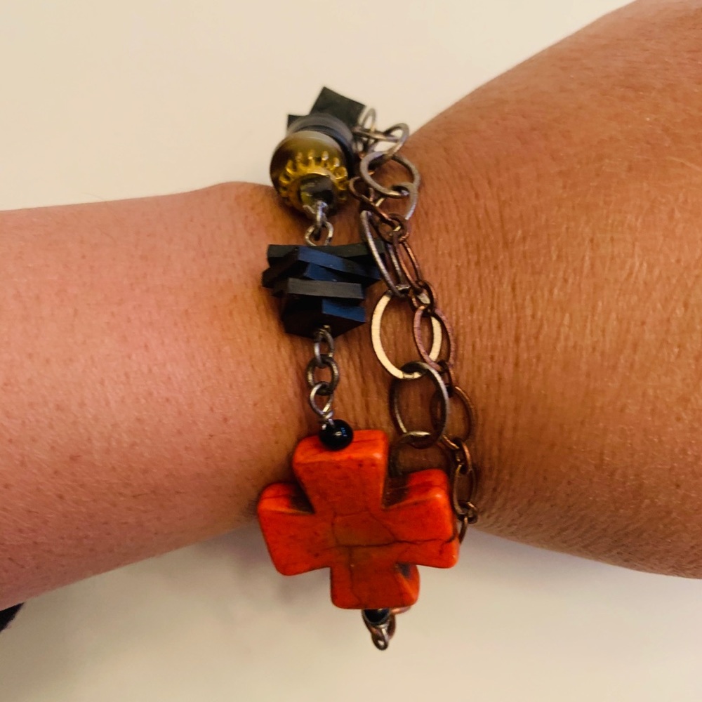 Small Orange Cross Bracelet